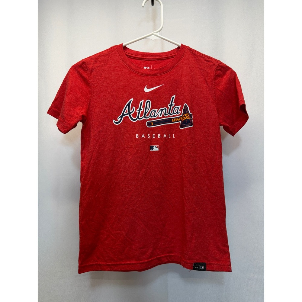 Nike Atlanta Braves T‎ Shirt Kids Small 8 Red MLB Baseball Authentic Collection